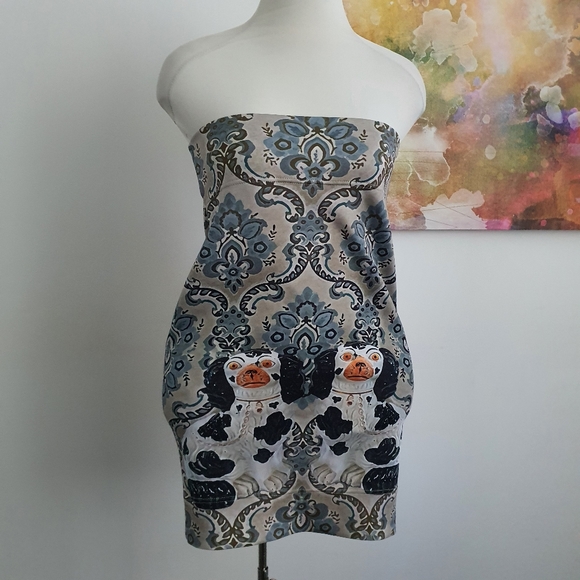 Quirky Stretch Tube Midi Skirt Size M Dog Print - Picture 3 of 6